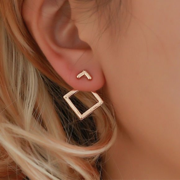 Jewelry - 'Harlow' Square Geometric Ear Jacket Gold Earrings